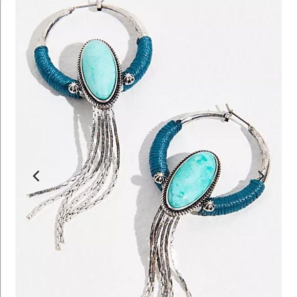 Free People Rhodes Stone Hoop Earrings Turquoise Silver Western Sold Out! - Picture 1 of 7